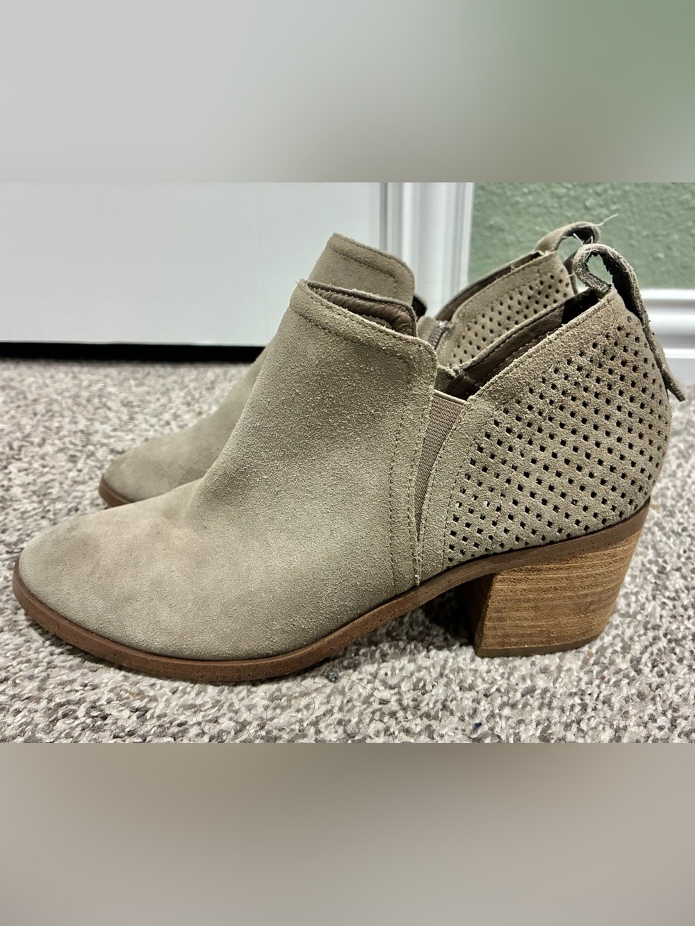 Steve Madden Taupe Suede Perforated Cutout Ankle Booties